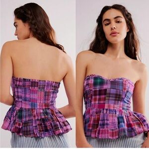 Free People Multicolor Plaid Madeira corset tube top